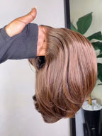 Glueless Brown Highlight Side Part Layered Pixie Cut Wig Human Hair Wig