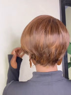 Glueless Brown Highlight Side Part Layered Pixie Cut Wig Human Hair Wig