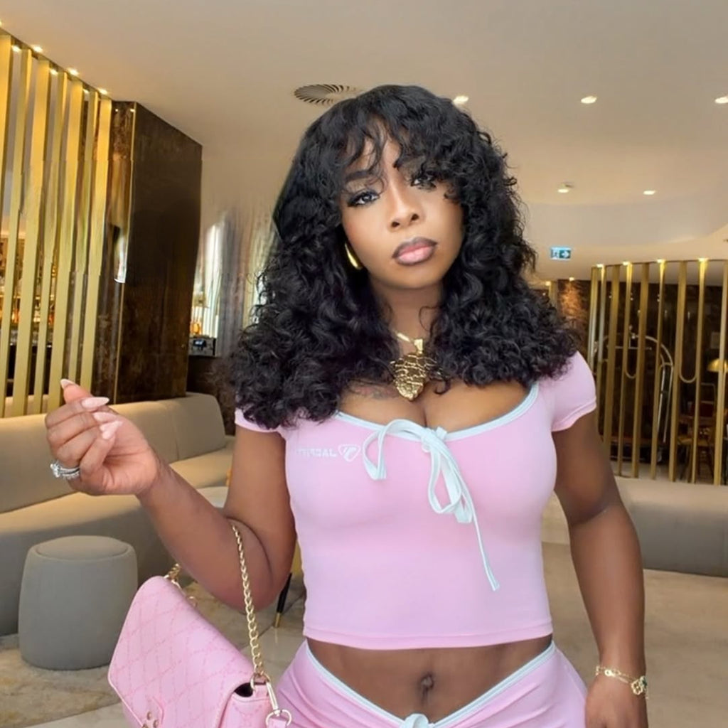 Glueless Curly Wig with Bangs Human Hair Wigs