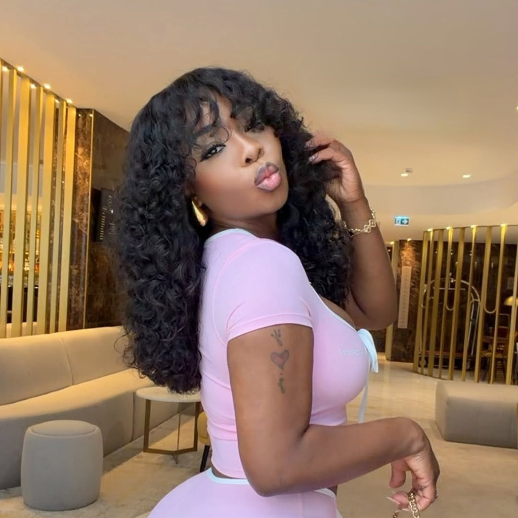 Glueless Curly Wig with Bangs Human Hair Wigs