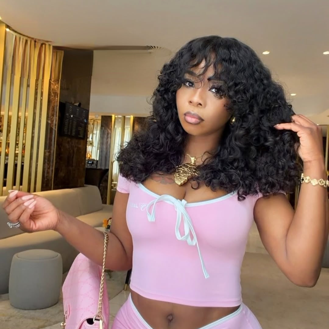 Glueless Curly Wig with Bangs Human Hair Wigs