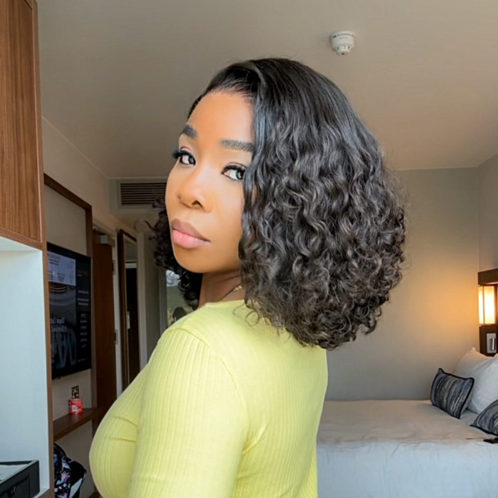 Glueless Dark Brown 7x5 Lace Short Curly Bob Wig