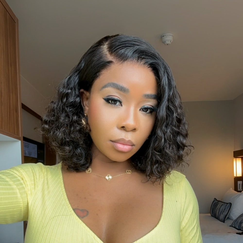 Glueless Dark Brown 7x5 Lace Short Curly Bob Wig