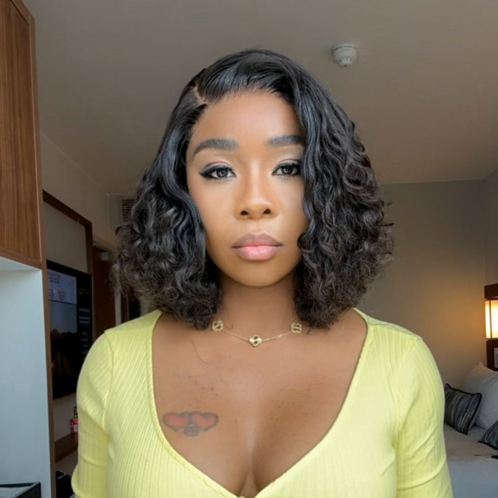 Glueless Dark Brown 7x5 Lace Short Curly Bob Wig