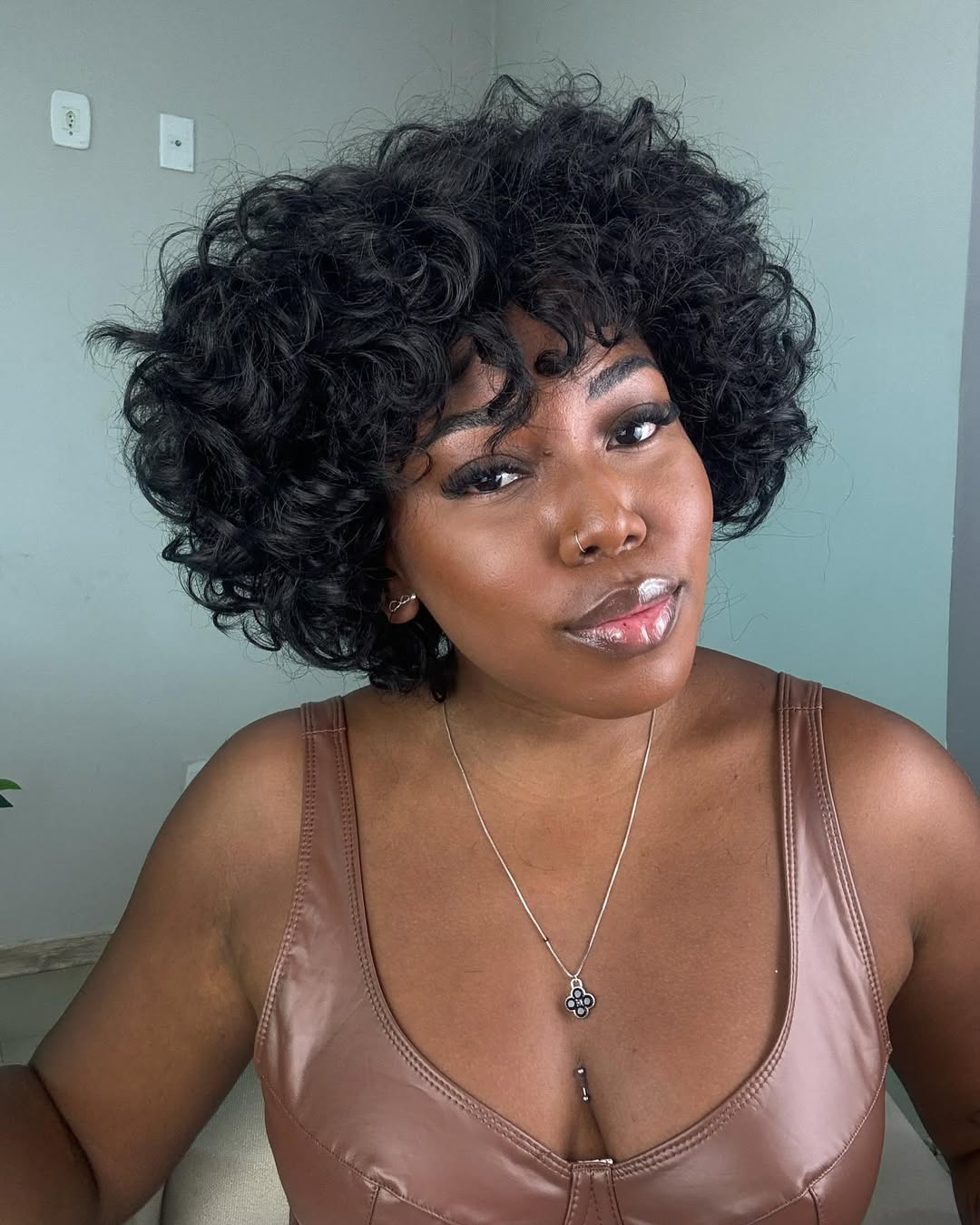Black Short Curly Bob Wig With Bang Human Hair Wig