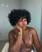 Black Short Curly Bob Wig With Bang Human Hair Wig