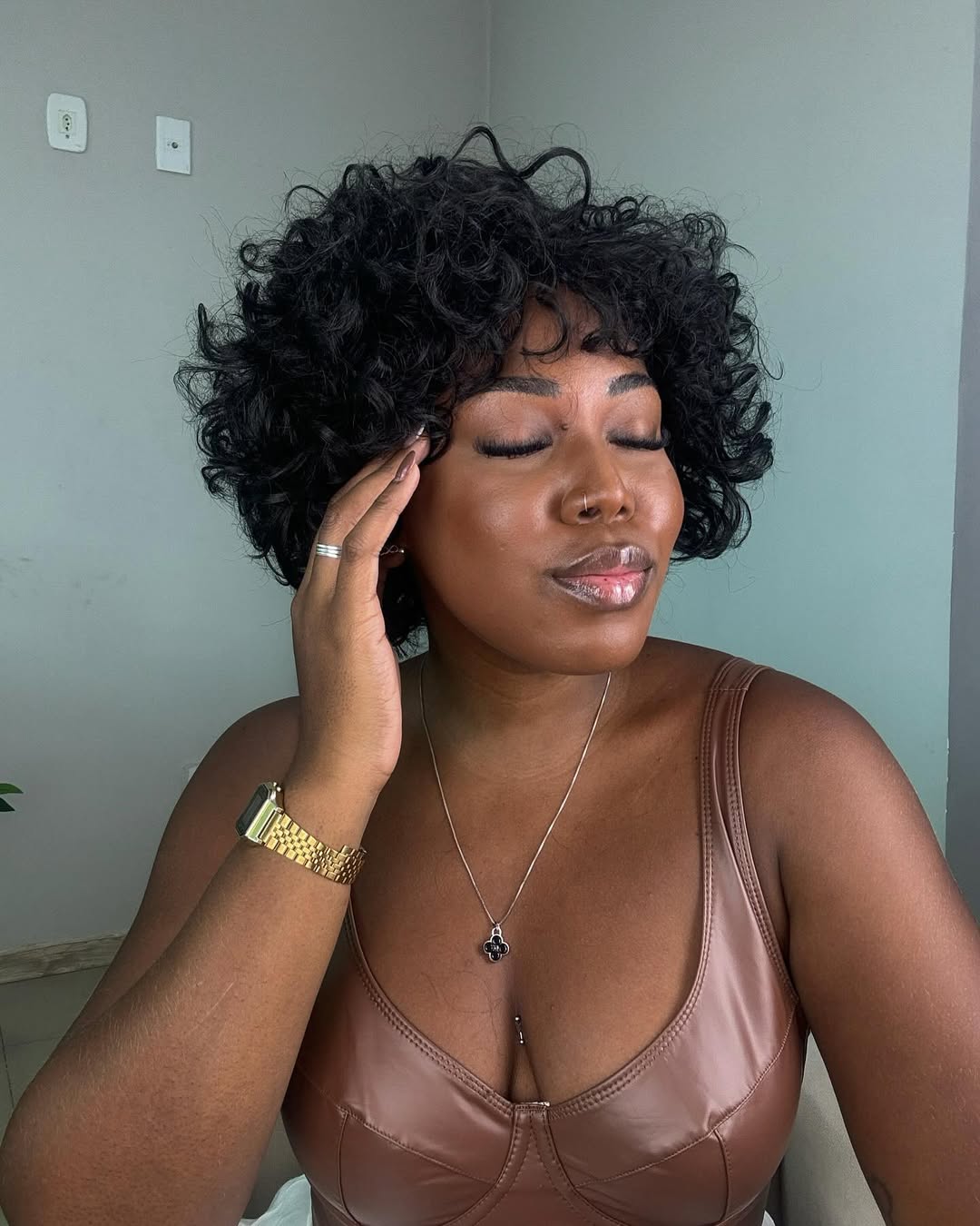 Black Short Curly Bob Wig With Bang Human Hair Wig