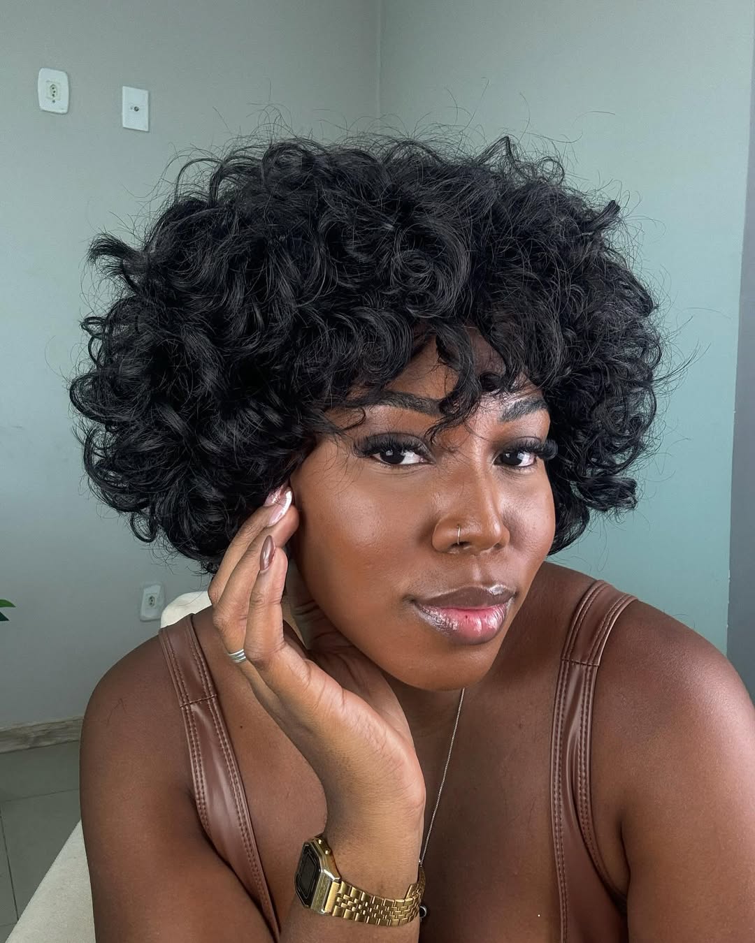 Black Short Curly Bob Wig With Bang Human Hair Wig