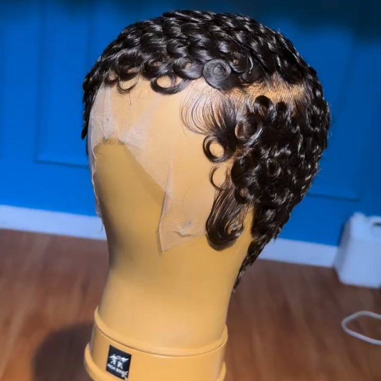 Elle Vane Short Pixie Finger Wave Full Lace Wig Human Hair Wigs