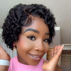 Natural Black Short Pixie Cut 5x5 Lace Curly Wig