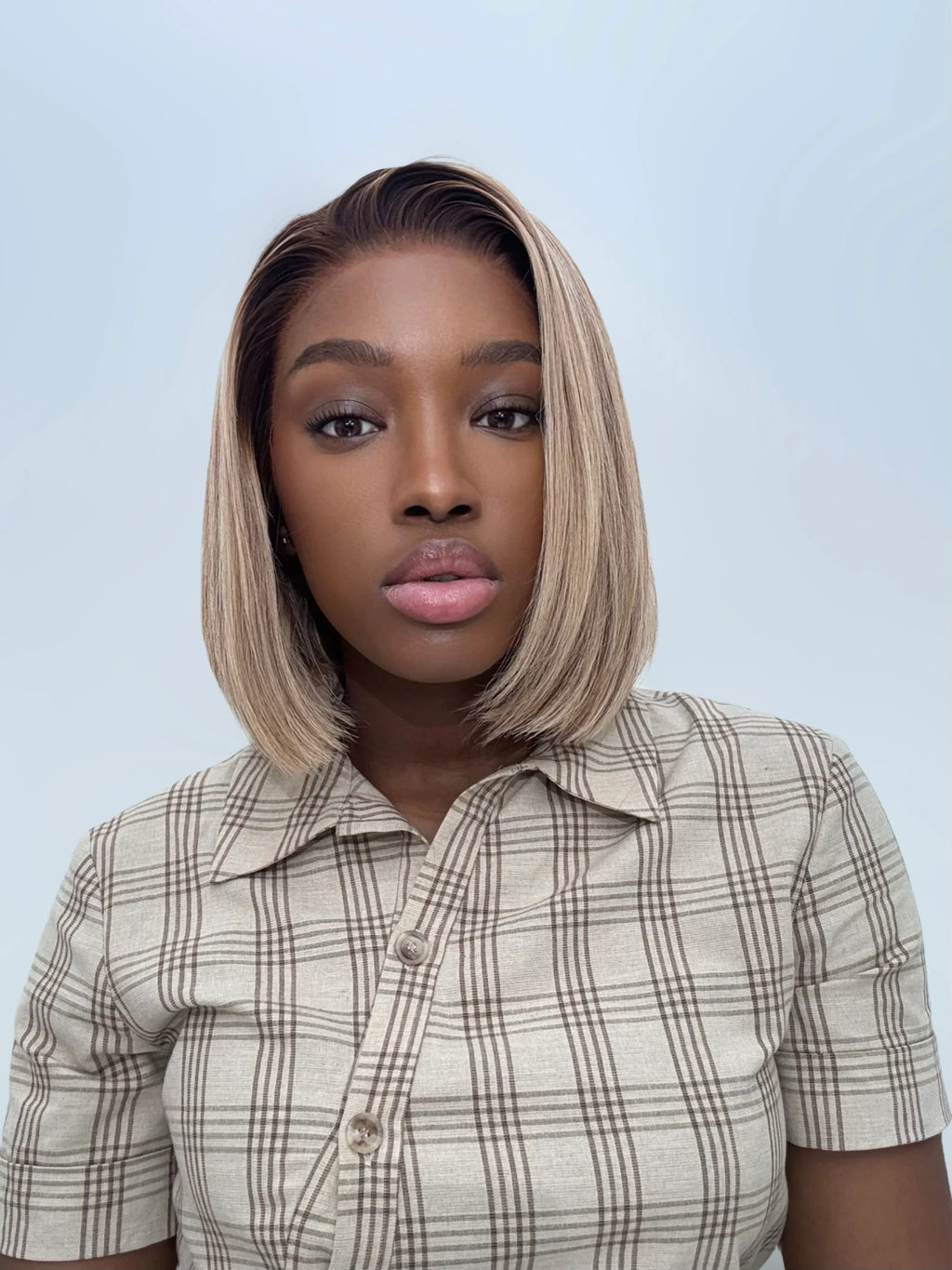 Ash Blonde Highlights Blunt Cut Adjustable Cap Virgin Hair Bob HD Lace Wig