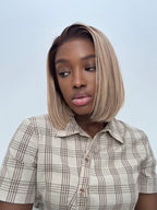 Ash Blonde Highlights Blunt Cut Adjustable Cap Virgin Hair Bob HD Lace Wig