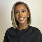Ash Blonde Highlights Blunt Cut Adjustable Cap Virgin Hair Bob HD Lace Wig
