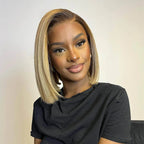 Ash Blonde Highlights Blunt Cut Adjustable Cap Virgin Hair Bob HD Lace Wig