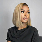 Ash Blonde Highlights Blunt Cut Adjustable Cap Virgin Hair Bob HD Lace Wig