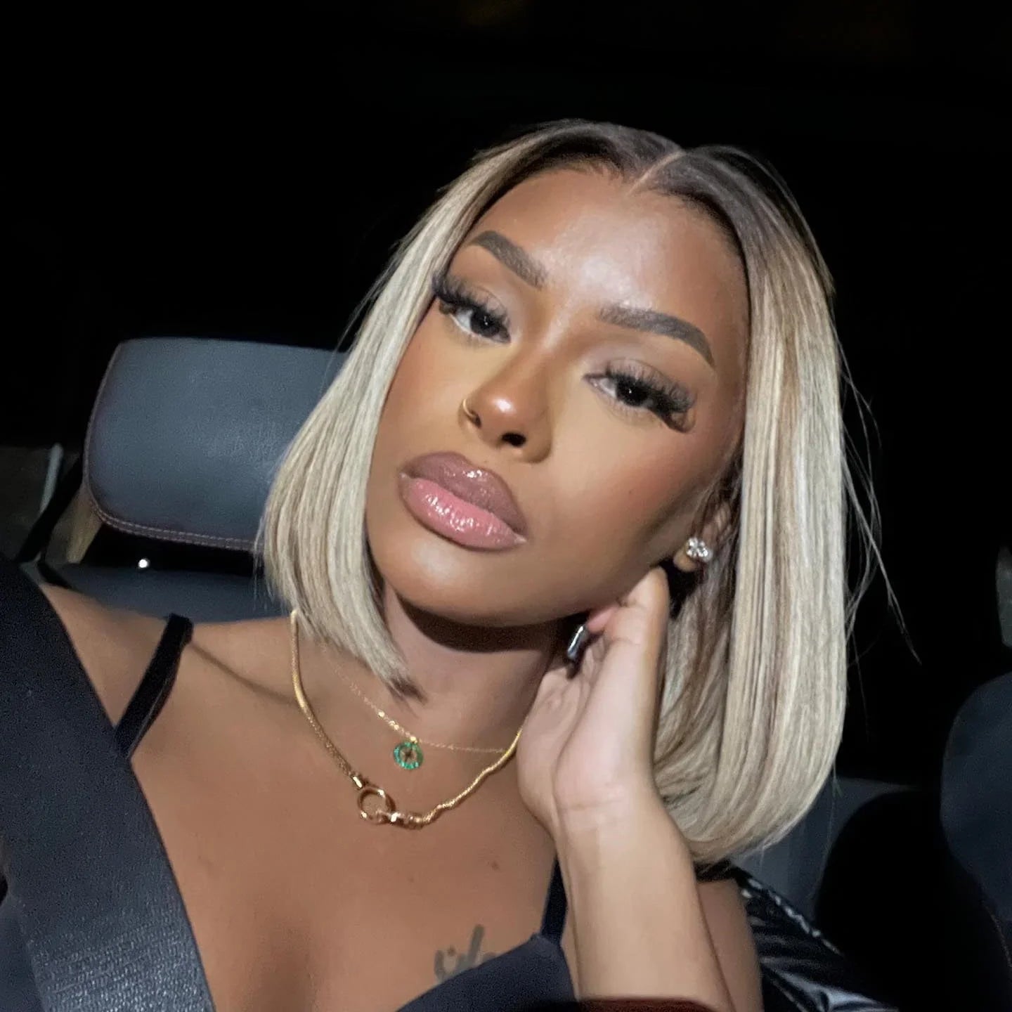 Ash Blonde Highlights Blunt Cut Adjustable Cap Virgin Hair Bob HD Lace Wig