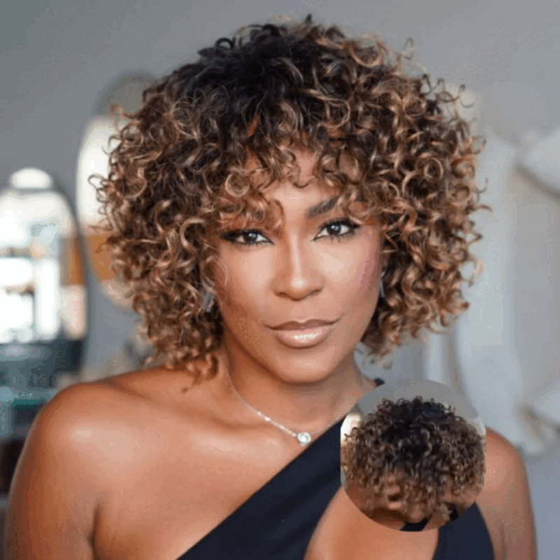 180% Density Short Curly Ombre Wig Wear & Go 100% Human Hair Pre Plucked