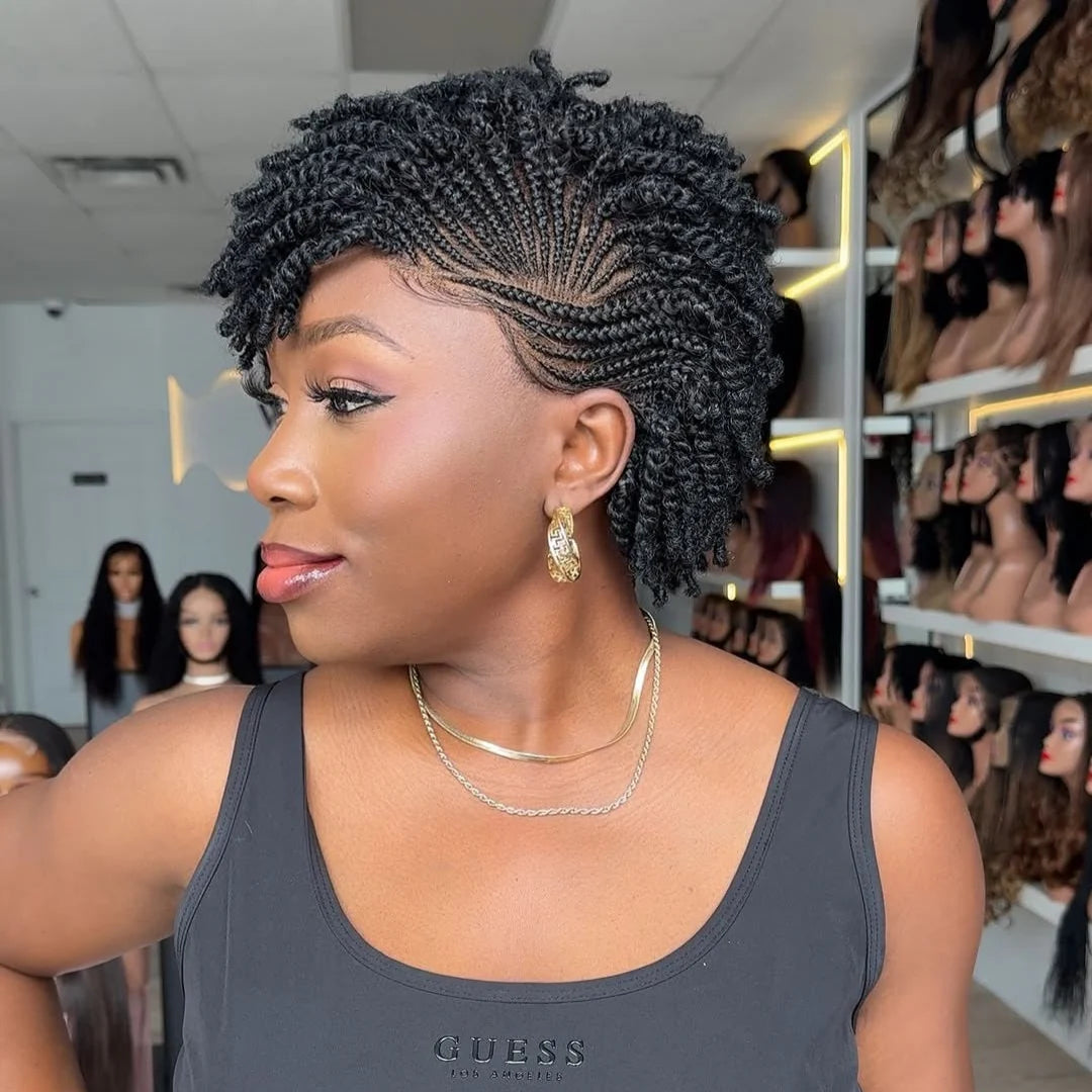 Full Lace Twist-out Afro kinky Cornrow Invisi Drawstring Wig