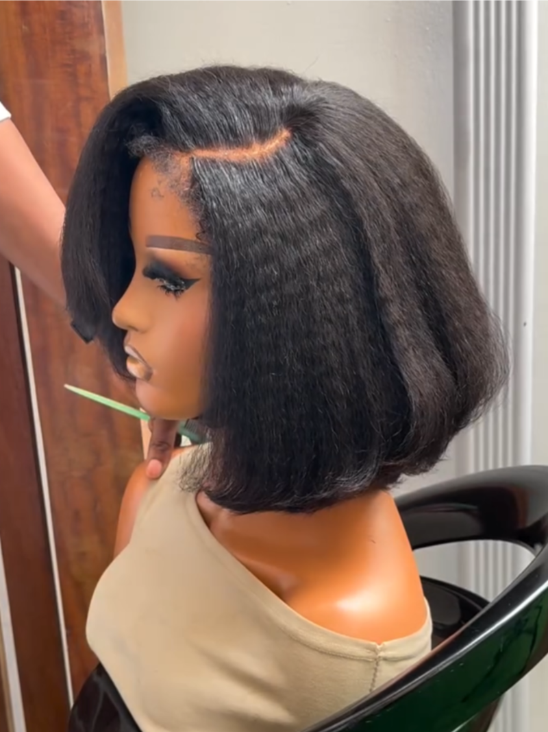 Put on & Go Glueless Kinky Straight 4C Kinky Edges Pre Cut HD Lace Short Bob Wig Human Hair Wig