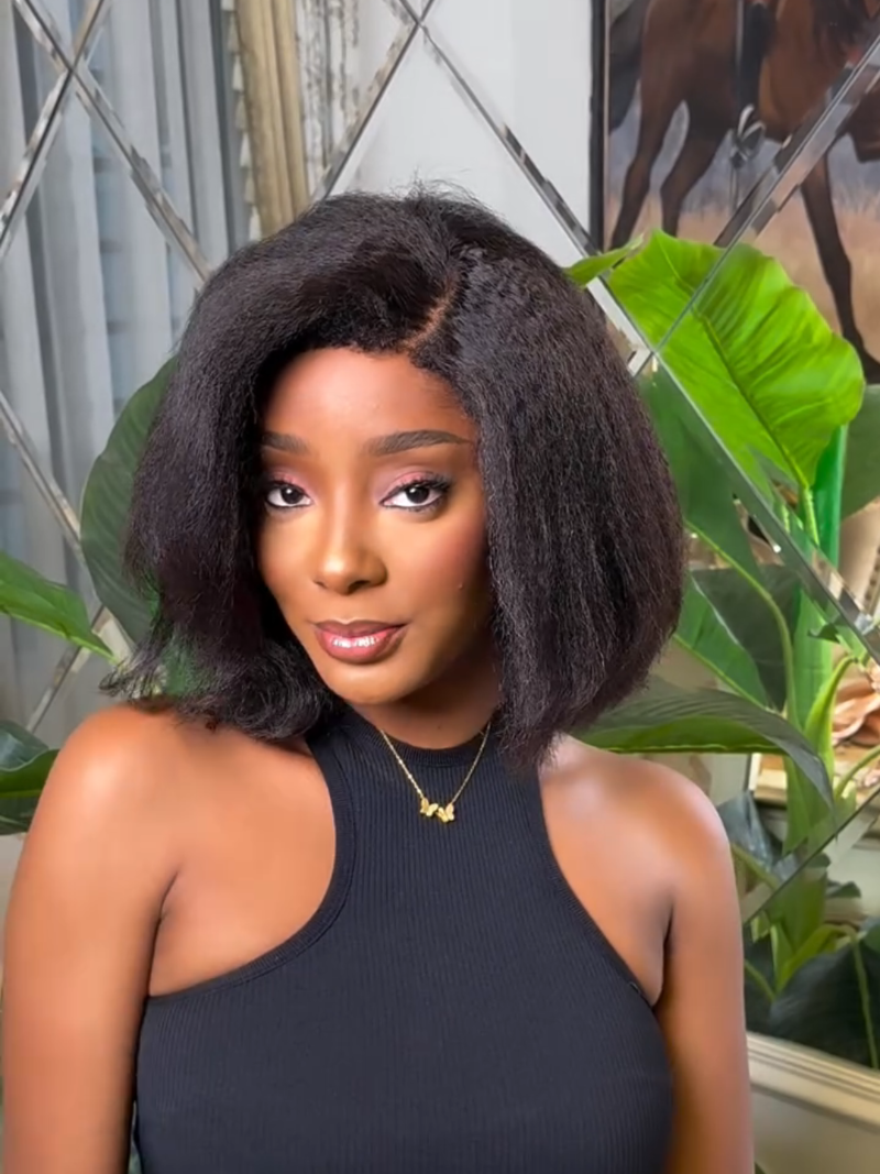 Put on & Go Glueless Kinky Straight 4C Kinky Edges Pre Cut HD Lace Short Bob Wig Human Hair Wig