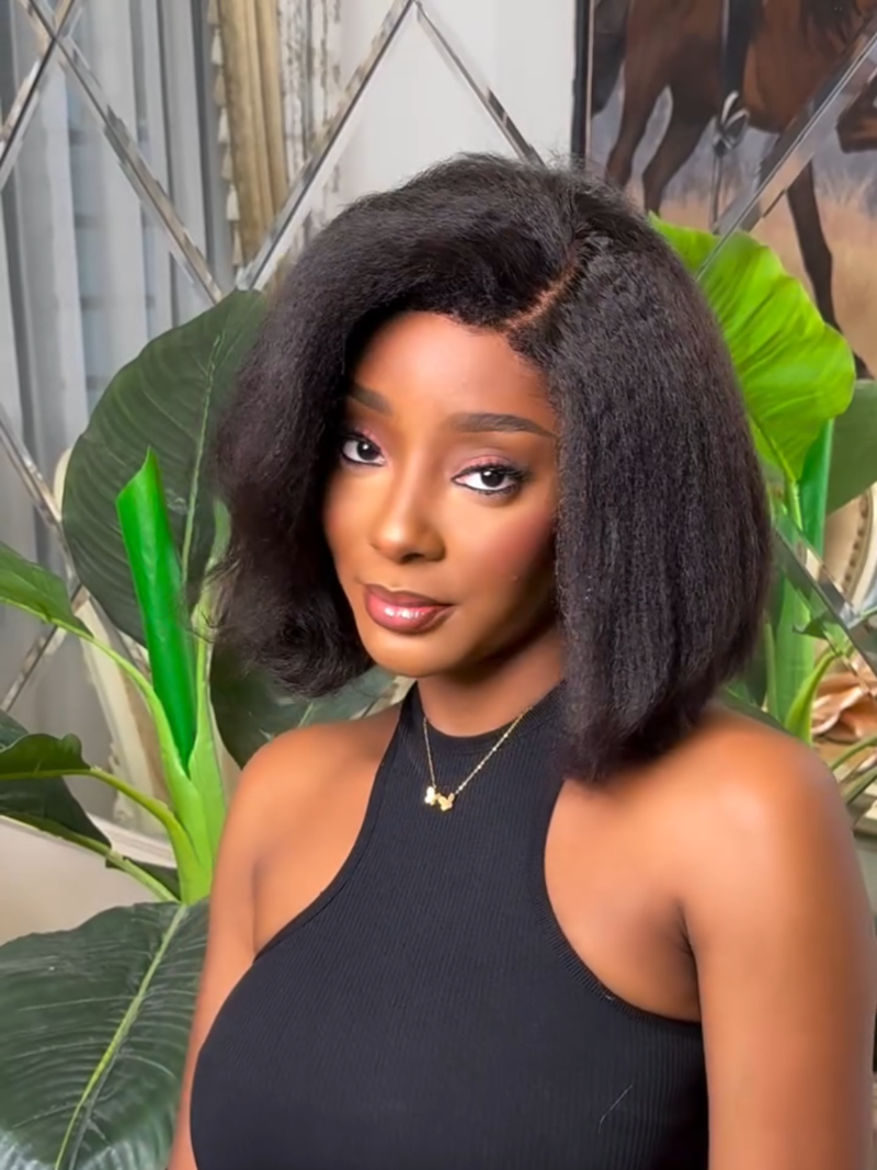 Put on & Go Glueless Kinky Straight 4C Kinky Edges Pre Cut HD Lace Short Bob Wig Human Hair Wig