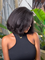 Put on & Go Glueless Kinky Straight 4C Kinky Edges Pre Cut HD Lace Short Bob Wig Human Hair Wig