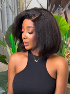 Put on & Go Glueless Kinky Straight 4C Kinky Edges Pre Cut HD Lace Short Bob Wig Human Hair Wig