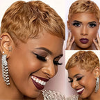 Full Lace Pixie Cut Wig 180% Density Straight Human Hair Black & Honey Blonde
