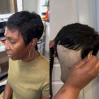 Full Lace Pixie Cut Wig 180% Density Straight Human Hair Black & Honey Blonde