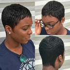 Full Lace Pixie Cut Wig 180% Density Straight Human Hair Black & Honey Blonde