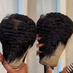Full Lace Pixie Cut Wig 180% Density Straight Human Hair Black & Honey Blonde