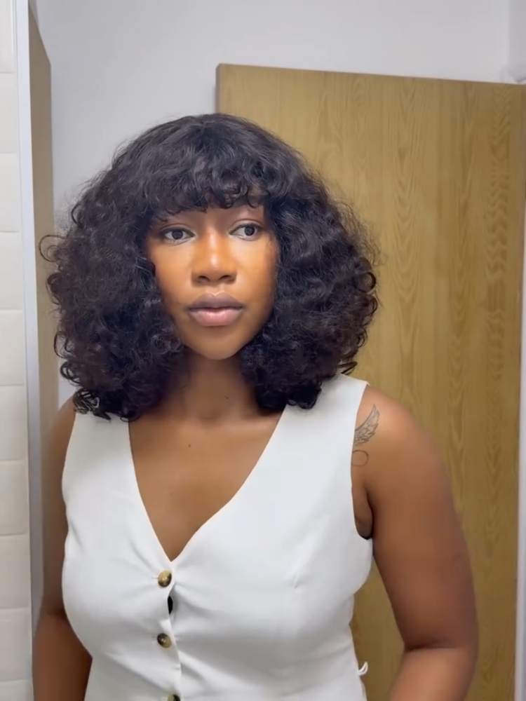 Glueless Voluminous Curly bob Wig With Bangs