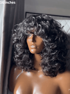 Glueless Voluminous Curly bob Wig With Bangs Human Hair Wig