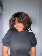 Blonde Highlights Glueless Voluminous Curly bob Wig Human Hair Wig