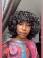 Glueless Voluminous Curly bob Wig With Bangs Human Hair Wig