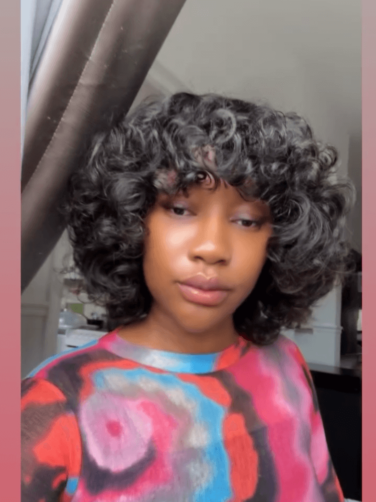 Glueless Voluminous Curly bob Wig With Bangs Human Hair Wig