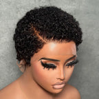 Full Lace Curly Pixie Cut Wig Side Part Drawstring 180% Density Human Hair