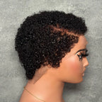 Full Lace Curly Pixie Cut Wig Side Part Drawstring 180% Density Human Hair