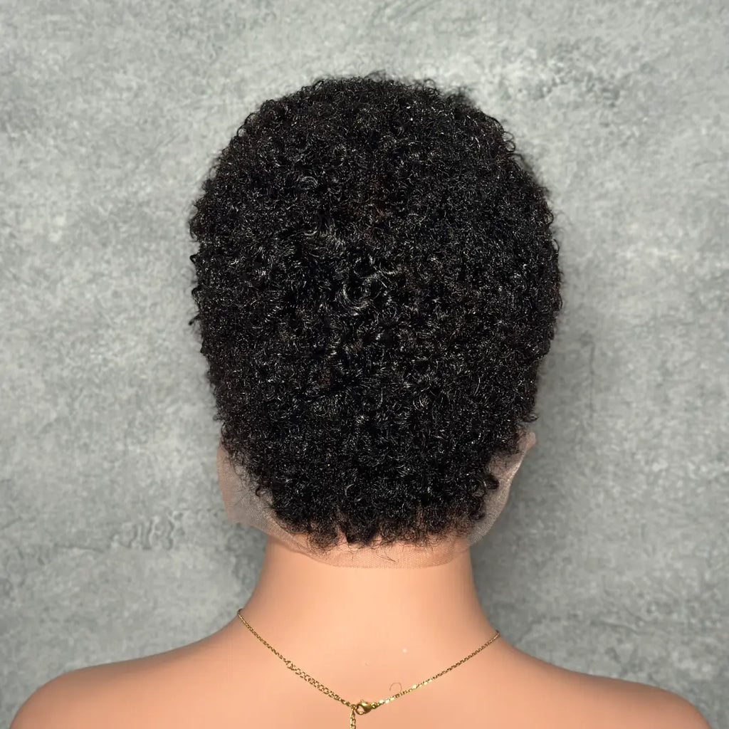 Full Lace Curly Pixie Cut Wig Side Part Drawstring 180% Density Human Hair