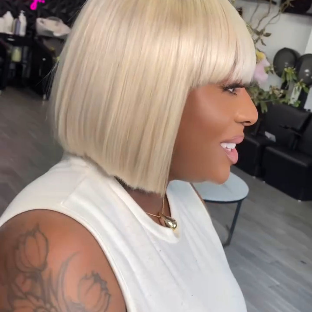 Put On & Go Wig Glueless 613 Straight Bob Wig With Bangs