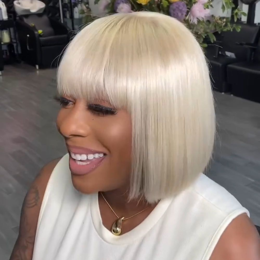 Put On & Go Wig Glueless 613 Straight Bob Wig With Bangs