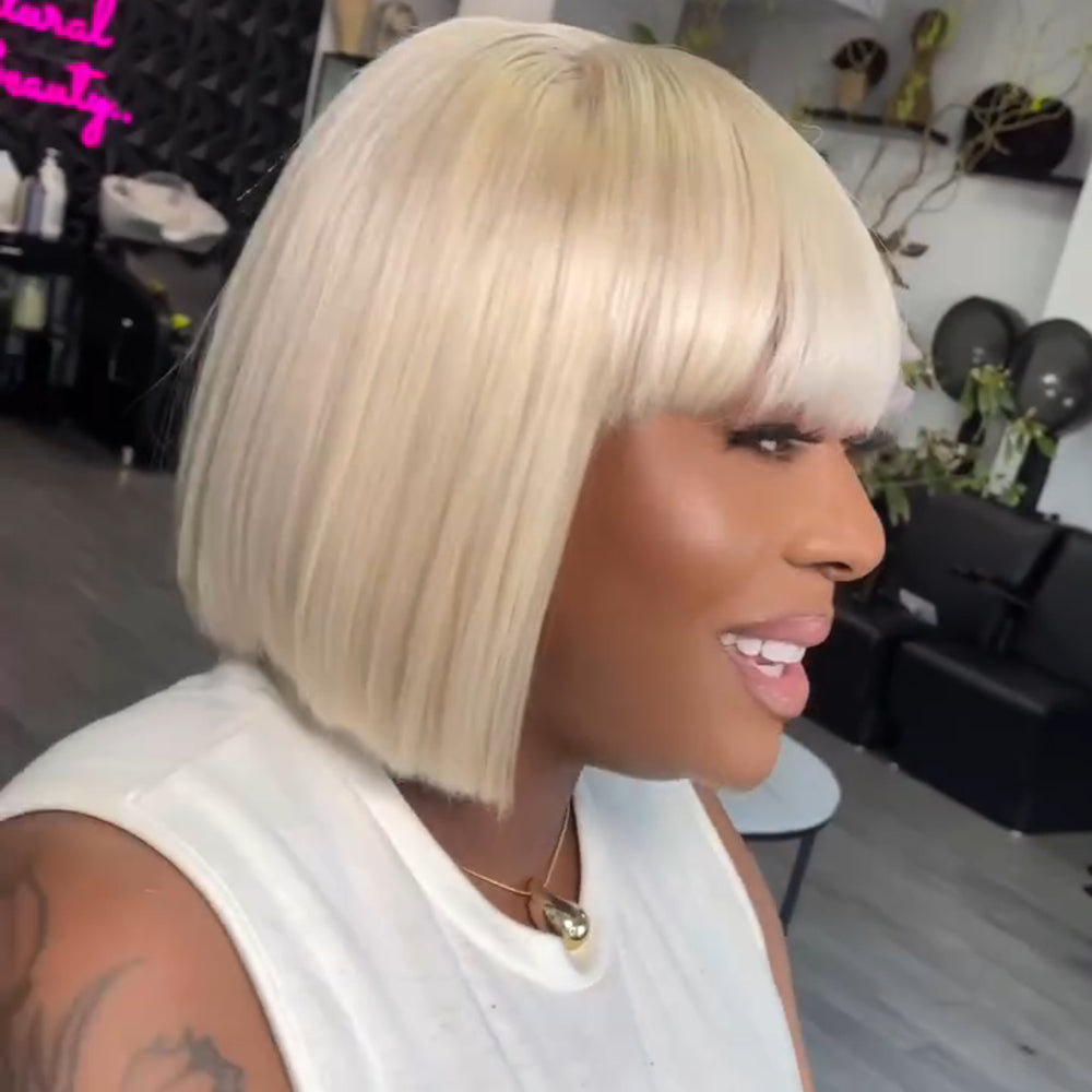 Put On & Go Wig Glueless 613 Straight Bob Wig With Bangs