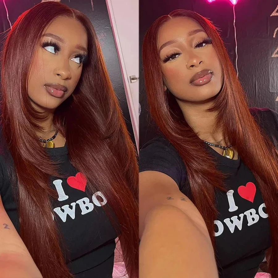 Glueless Layered Cut Reddish Brown 5x5/13x4 Lace Front Wig Stylish Layered Straight Wigs