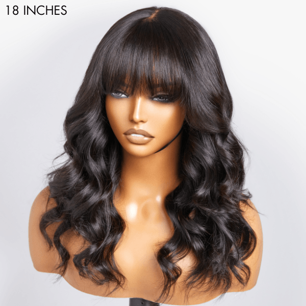 Loose Wave 5x5 Closure Lace  Human Hair Wig with Cute Bangs