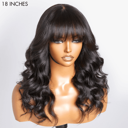 Loose Wave 5x5 Closure Lace  Human Hair Wig with Cute Bangs