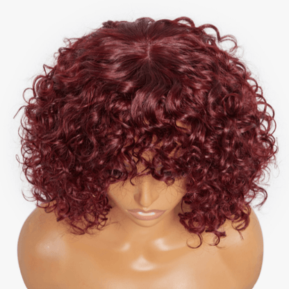 Beginner Friendly Dark Red Water Wave Glueless Wig With Bangs