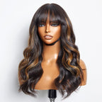 Loose Wave 5x5 Closure Lace  Human Hair Wig with Cute Bangs