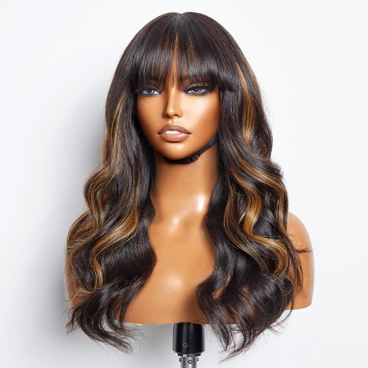 Loose Wave 5x5 Closure Lace  Human Hair Wig with Cute Bangs