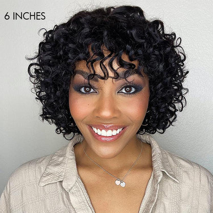 Short Cut Water Wave Glueless Wig with Curly Bangs