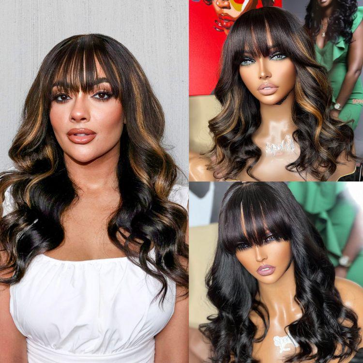 Loose Wave 5x5 Closure Lace  Human Hair Wig with Cute Bangs